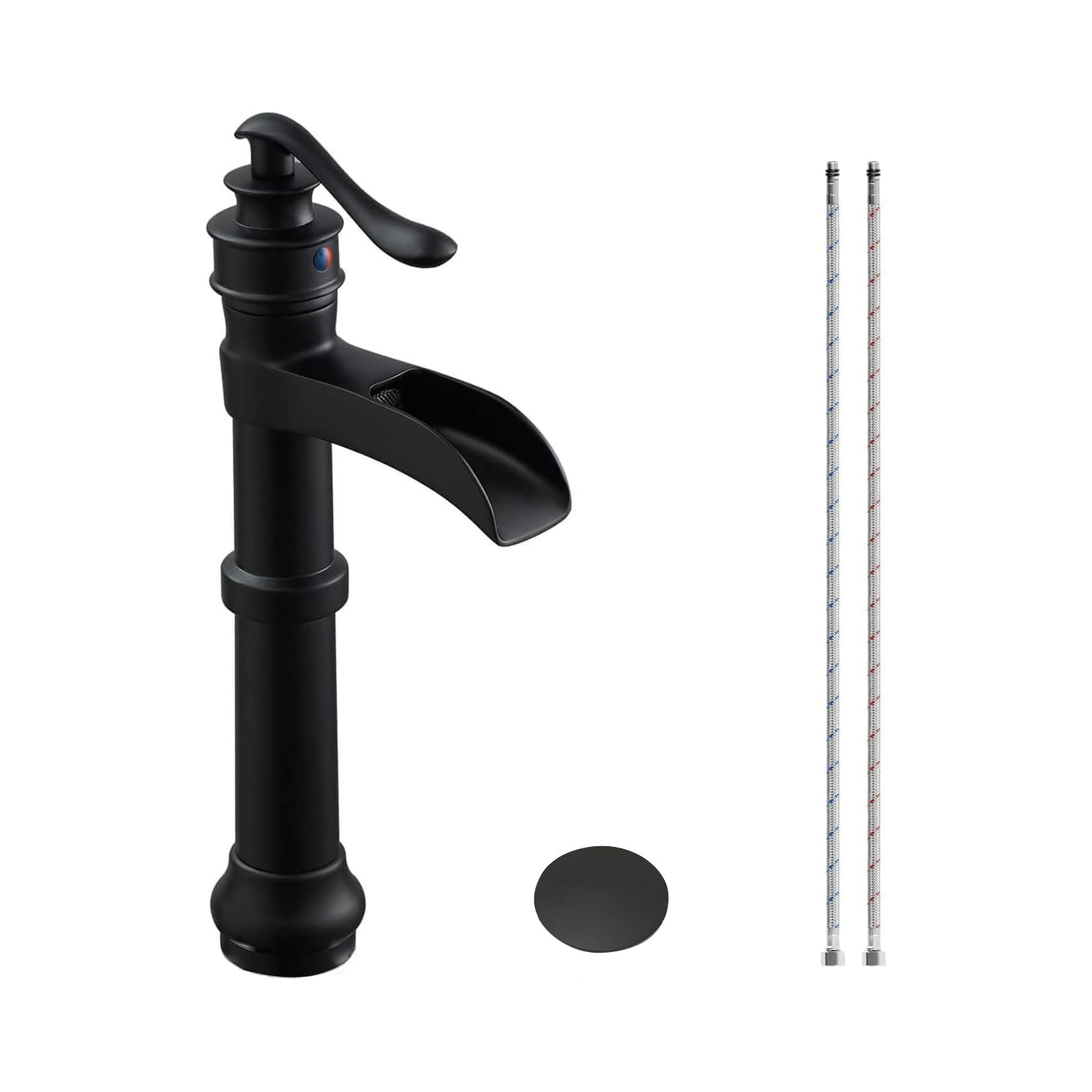 Sxithgkdw Black Bathroom Faucet Vessel Sink Matte Waterfall Farmhouse Single Hole Antique Bowl With Pop Up Drain Stopper Lavatory One Handle Supply Line Without Overflow By