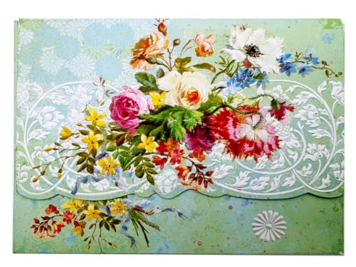 Image of Poster Foundry Set of 3 - Market Bouquet Flowers Boxed Note Cards by Carol Wilson. 10 embossed 4x5 Die-Cut Notecards and Matching Envelopes in Decorative Gift Box with Magnetic Flap. NCP2463