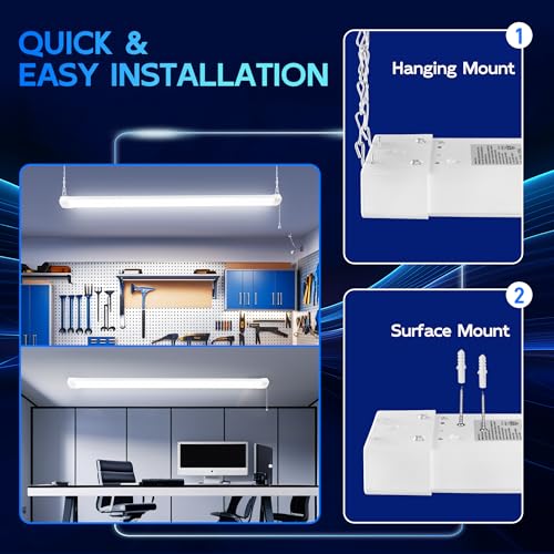 Image of hykolity 4FT 70W LED Shop Light Linkable, 8000LM(300w Equivalent) | 5000K Utility Shop Lights for Garages,Workshops,Hanging or FlushMount, with Power Cord and Pull Chain,ETL,White,2 Pack