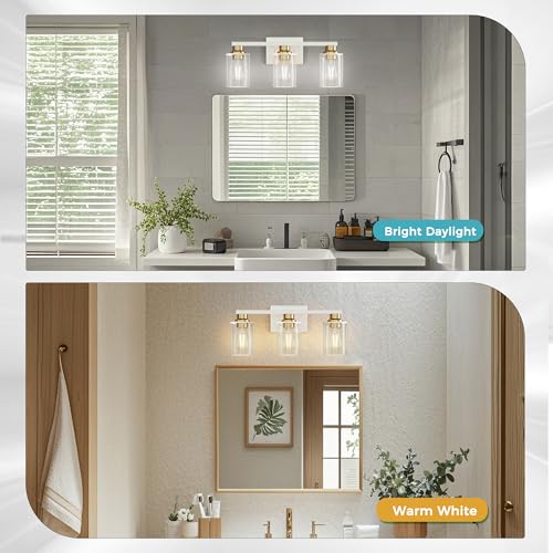 Image of DORESshop 17 Inch 3-Light White Gold Bathroom Vanity Light
