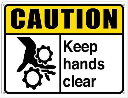 peiyeety Caution Sign Keep Hands Clear Aluminum Tin Sign for Home Coffee Bar Wall Decor 12x16 Inches