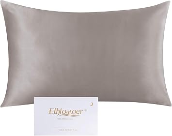 Ethlomoer 100% Natural Pure Silk Pillowcase for Hair and Skin, 19 Momme on Both Sides, 600 Thread Count, Design with Hidden Zip, 1 Piece, 40 x 60 cm, Dark Grey