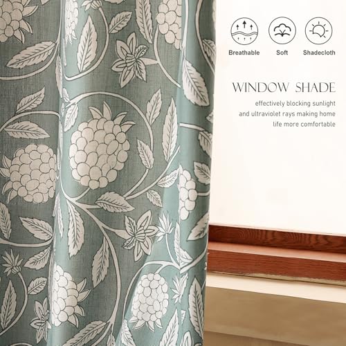 Image of ISAENNE Designer Vintage Linen Printed Curtains,2 Panels,94 inchx53 inch-Andrew | Vintage Elegant Green Curtain with Grommet 94 inch long,Floral Pattern Draps,kitchen Bedroom Living Room Window Blackout