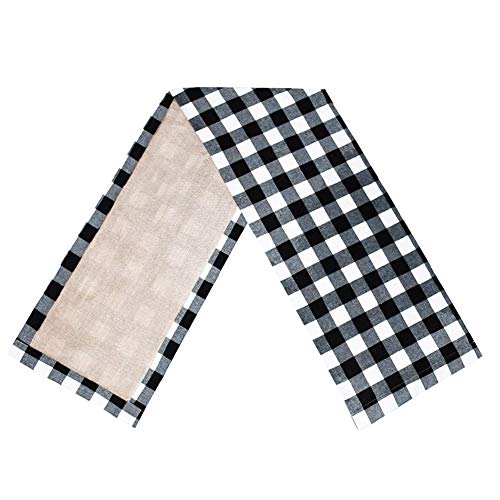 Fowecelt Buffalo Check Table Runner 14 × 84 Inch Cotton Burlap Black White Plaid Reversible Checkered Table Runners for Family Dinners, Christmas Holiday Birthday Party Table Decoration - Thumbnail 5