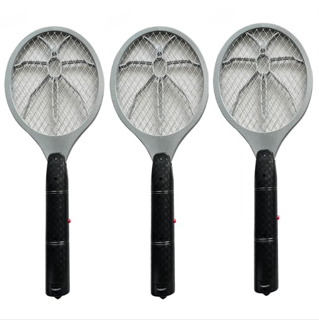 Bug Zapper Battery operated Electric Fly Swatter Racket for Flies, Mosquitos, Wasps and other Insects - Ideal for Indoor and Outdoor Use (x3)