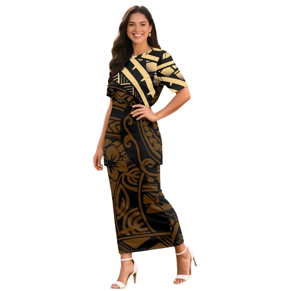 Samoa Puletasi Dress for Women Polynesian Top and Maxi Skirt Sets