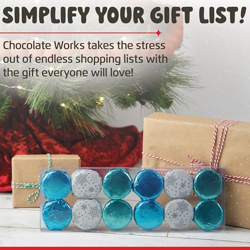 Image of Chocolate Covered Cream Filled Cookies by Chocolate Works, Gourmet Christmas Chocolate Gift Box, Milk Chocolate Coated Cookies, Blue, 12 Premium Belgian Chocolate Treats