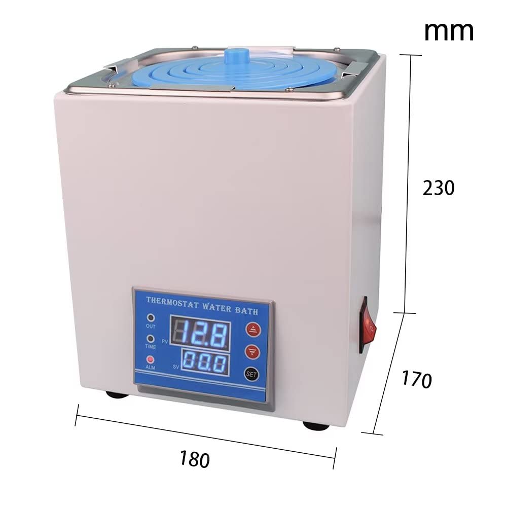 Baño María termostático Digital de Laboratorio: Calentador eléctrico con Revestimiento de Acero Inoxidable, Pantalla Digital y Tapa Protectora para Uso científico (1 Orificio)