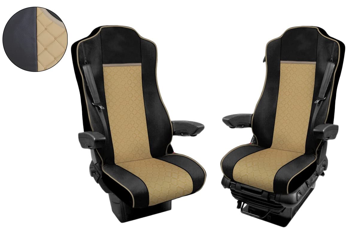 Juego de fundas de asiento de cuero ecológico 1+1 para camiones, fundas protectoras con ajuste para MP4, color negro y beige