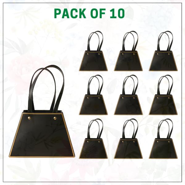 Image of Oasis Pack Of 10 Embossed Flower Bags (Black & Gold)