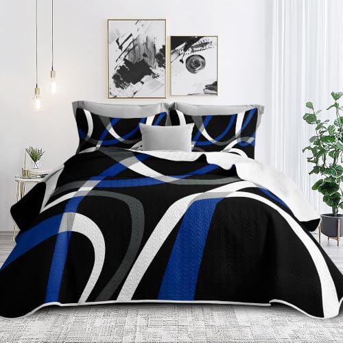 weesire 3 Piece Black Blue Full Queen Quilt