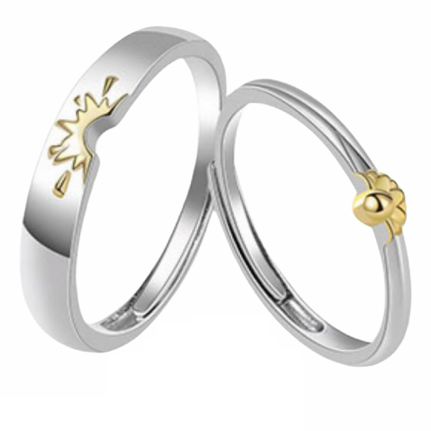 925 Sterling Silber ringe Partner Sonne und Mond Sonnenblume Design in Rosegold und Silber Damen und Herren Paar verliebtes Geschenk
