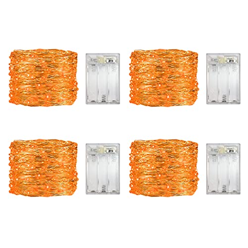 4 Pack Battery Operated Dewdrop Led Lights Indoor Mini Fairy Lights With Timer Function For Wedding Home Parties Christmas Holiday Decoration 6 Hours on/18 Hours Off 30 Count LEDs 10 Feet (Orange)