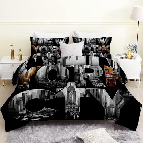 FamHarbor Couette 220x240, Couette Imprimée Imprimé New York pour 2 Personnes, Couette 4 Saisons Legere Chaude, Couette sans Housse Réversible Douce...
