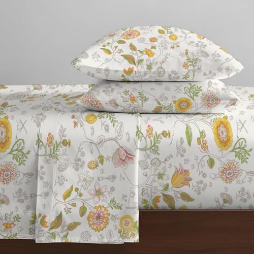 Image of Livspace Cotton Queen Size Bedsheet for Double Bed | 100 inch x 88 inch | 144 TC Flat Cotton Bedsheet with 2 Pillow Covers, Soft & Breathable - Bello Pure Nest Collection (Yellow)