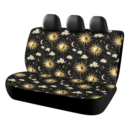Housses de siège arrière respirantes motif soleil noir et doré pour camions