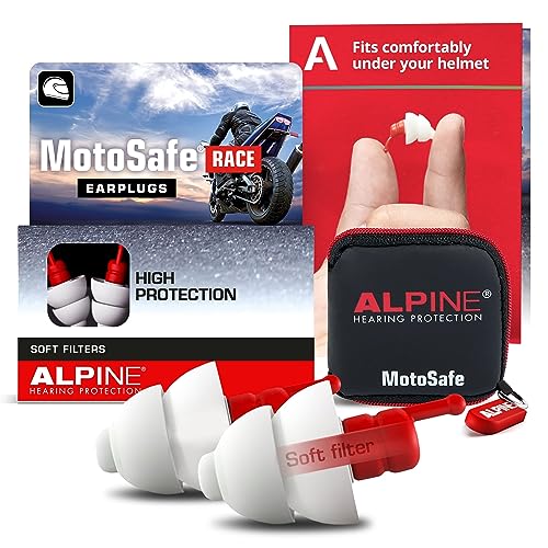 Alpine MotoSafe Race Motorcycle Earplugs - Prevents Hearing Damage While Motorcycling and Traffic Still Audible - Comfortable Hypoallergenic Motorbike Earplugs - Reusable Earplugs, 1 Pair