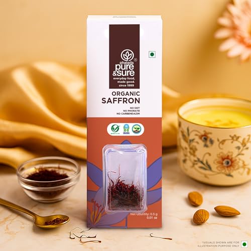Image of Pure & Sure Organic Kesar (Saffron) 1gm | Pure Kesar /Kumkuma Puvvu | Safe for Women to Consume & Other Uses (0.5gm X Pack of 2)