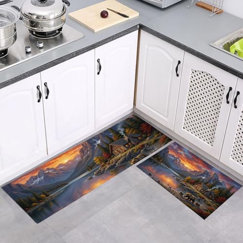 Alfombras de cocina lavables con diseño de oso al atardecer para un suelo cálido y acogedor 5