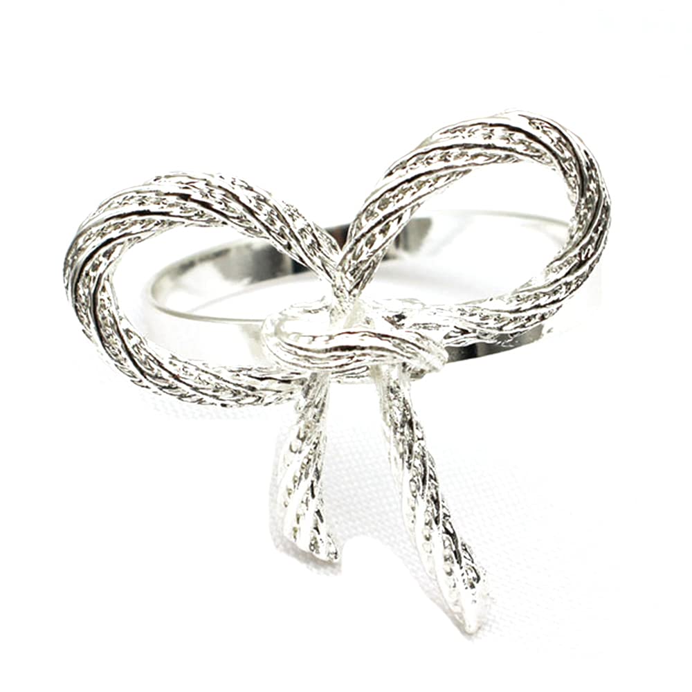 CTRLZS 10 Pcs Silver Napkin Ring with Butterfly Bow Tie,Napkin Buckle for Hotel & Restaurant