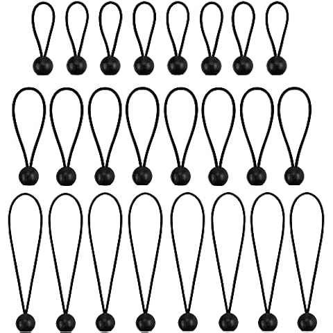 NODG 24 Pieces Ball Bungee 4,6,9 Inch Black Bungee Balls Heavy Duty Tarp Ball Bungee Cords Elastic String 4mm Thickness Tarp & Canopy Shock Cords for Camping, Tents, Cargo, Holding Wire Cover