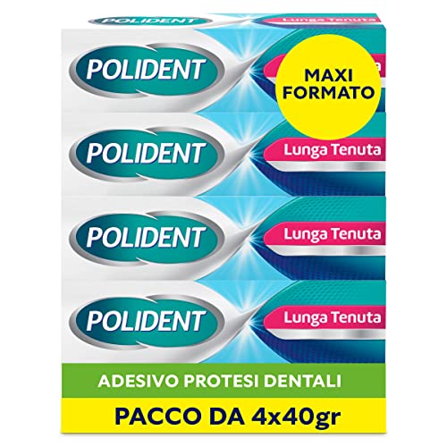 Polident Adhesivo de larga duración para prótesis dental, hasta 12 horas de duración diaria, sabor a menta delicada, paquete de 4 x 40 g