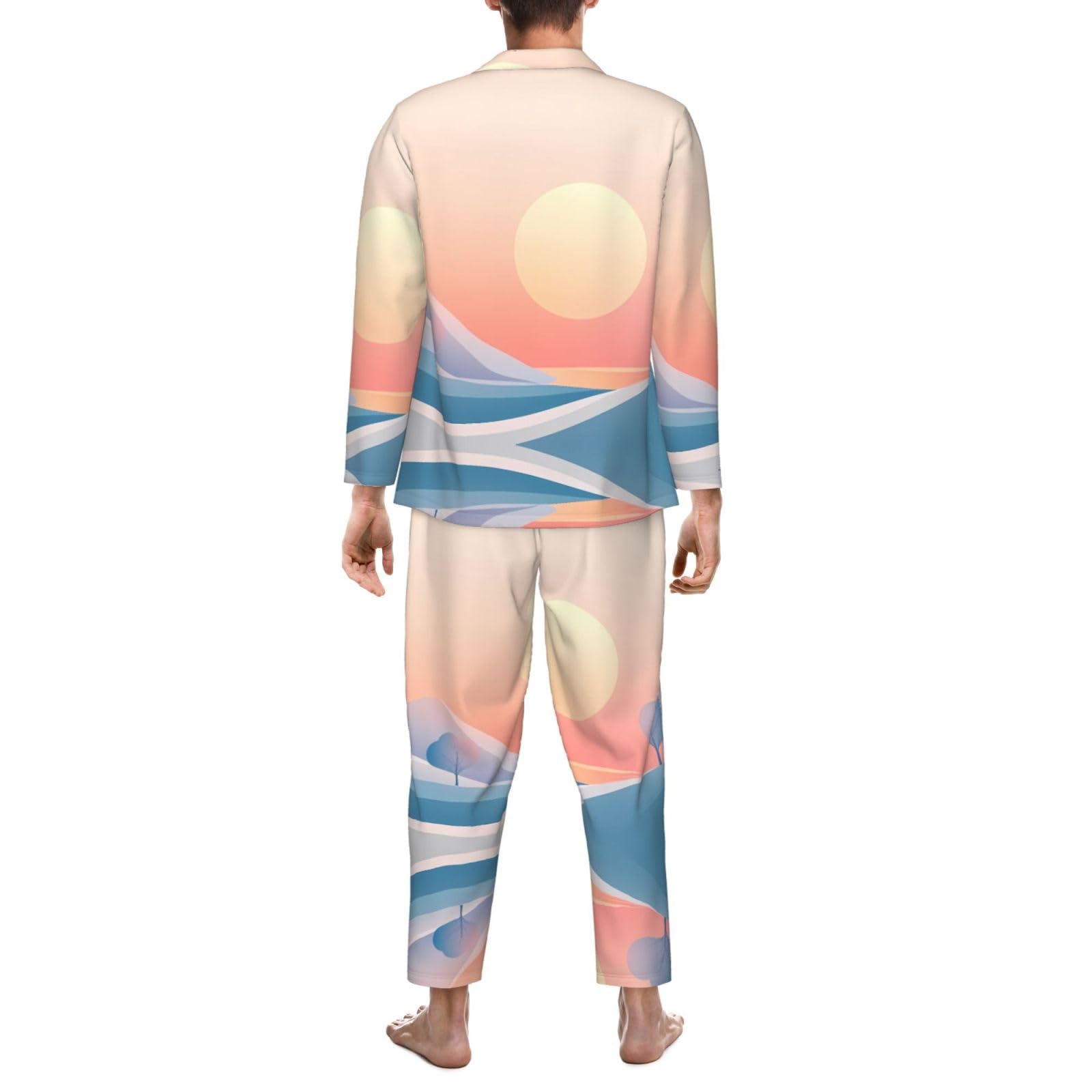 Tramonto pittura per bambini Modelli morbido pigiama a maniche lunghe set per uomo, abbigliamento casual loungewear, elastico in vita, doppie tasche laterali