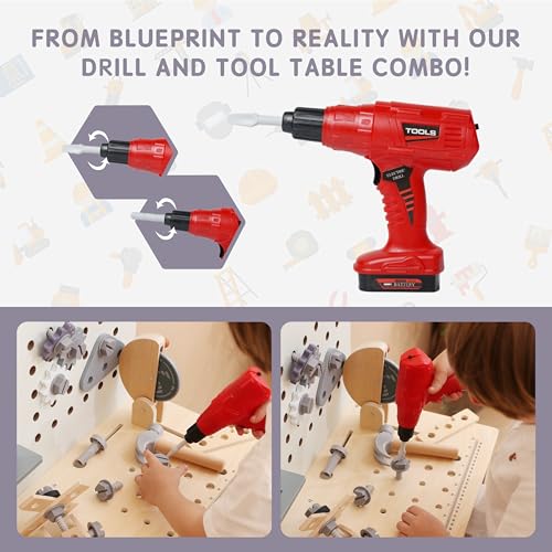 Leeshyah SAIPO003 Wooden Kids Tool Bench With Electric Drill, Toddler Tool Bench thumb #4