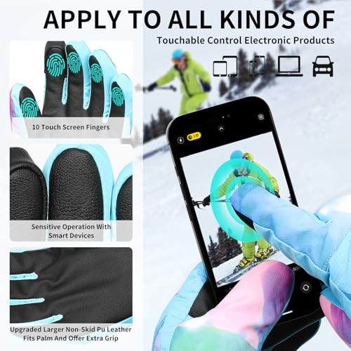 Image of Ski Gloves,Snow Gloves Waterproof Winter Warm Cold Weather Touchscreen Gloves for Parent& Child Kids Skiing,Snowboarding