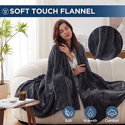 Westinghouse Electric Blanket Full Size, Super Cozy Soft Flannel 80"" x 84"" Heated Blanket with 10 Fast Heating Levels & 1-12 Auto-Off, Machine Washable, ETL&FCC Certification, Charcoal