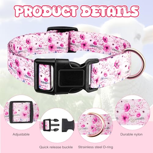Image of Goat Collar with Bell, Sheep Grazing Copper Bells and Adjustable Nylon Collar Set Loud Bronze Bell for Summer Small Farm Animal Sheep Cow Dog Accessories Gift(Pink Rose)
