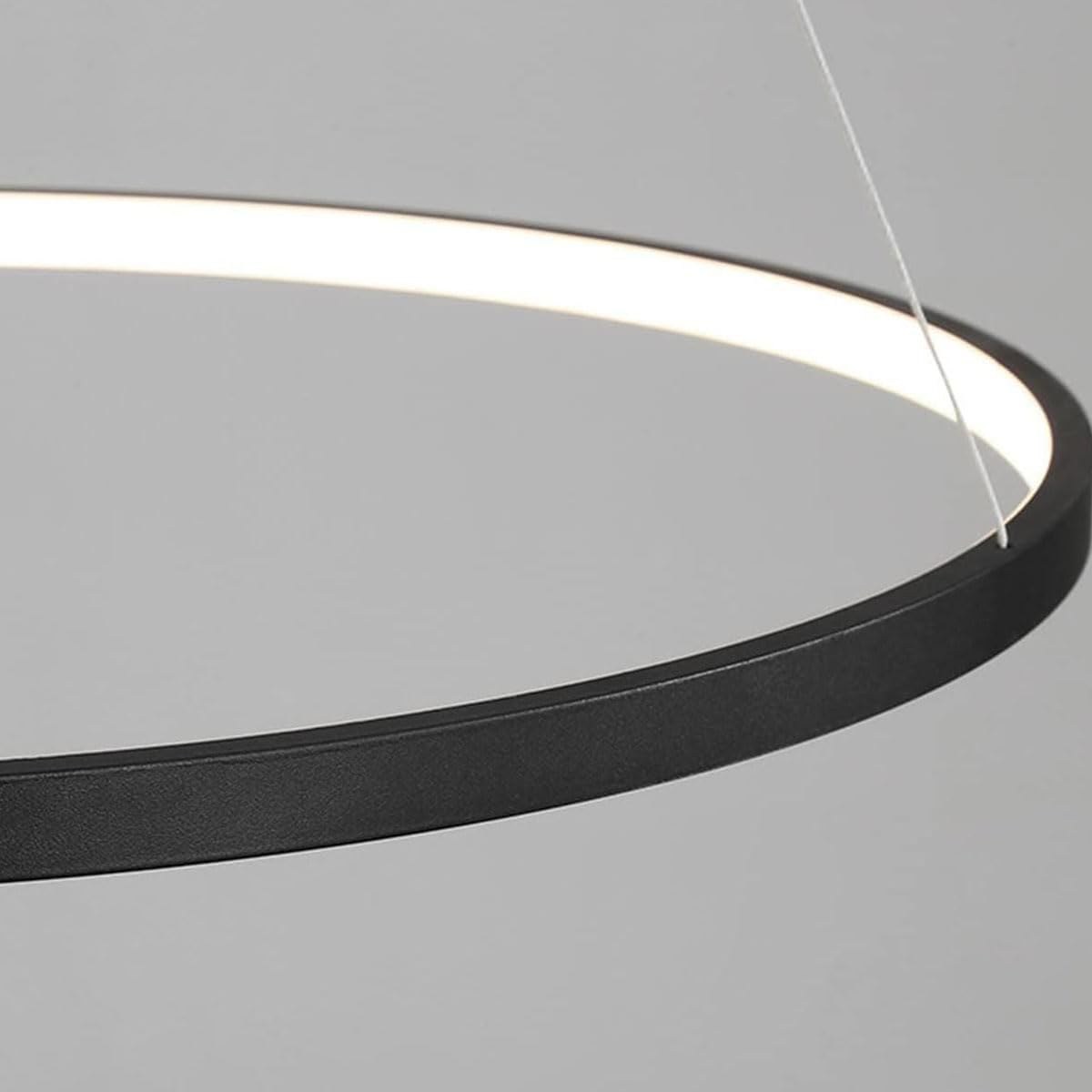 Bellastein LED Modern Rund Pendelleuchte Dimmbar mit Fernbedienung Hängelampe Höhenverstellbar Deckenleuchte Esstisch Kronleuchter für Wohnzimmer Esszimmer Arbeitszimmer office (Schwarz, L60cm)