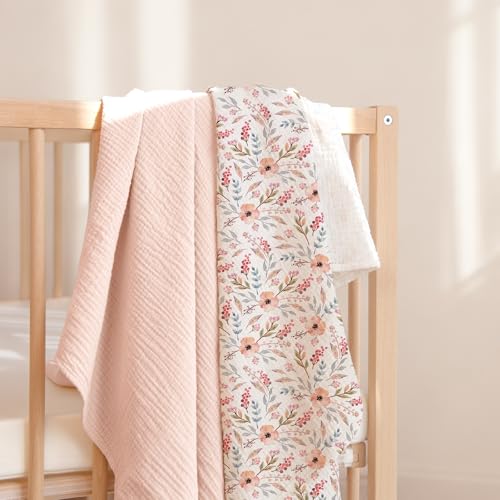Image of lulumoon Muslin Swaddle Blankets for Baby: 100% Cotton Receiving Blankets | Breathable Wrap for Newborn Swaddling - Nursery Gift for Baby Girls (LightPink Flower)