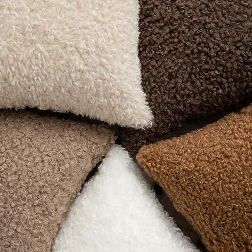 Image of Pack of 2 Curly Teddy Wool Faux Fur Throw Pillow Covers Fuzzy Accent Soft Sherpa Pillowcases Sheepskin Fleece Decorative Cushion Case for Sofa Couch Living Room 26x26 Inch Bronze