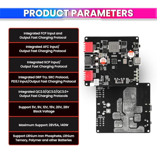 Image of amiciSolar 140W Bidirectional Fast Charging Module | USB-C to DC PD3.1 Charger & Discharger for 2S-6S Lithium Batteries | Compatible with Li-ion, Lifepo4, Polymer Battery Packs