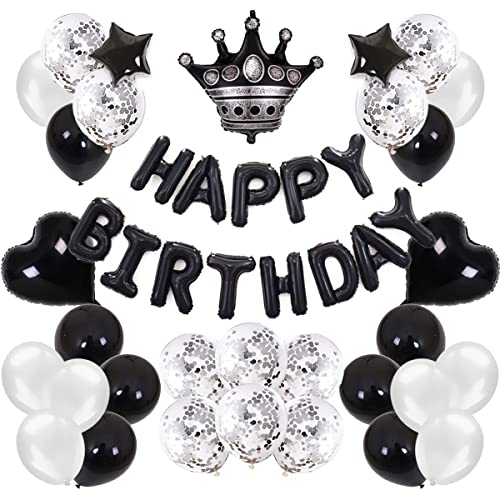 G&H 誕生日 バルーン 飾り付け 風船セット ハッピーバースデー バルーン happy birthday バルーン バースデー バルーン 黒い 王冠 風船 バースデー 飾り ブラック&ホワイト