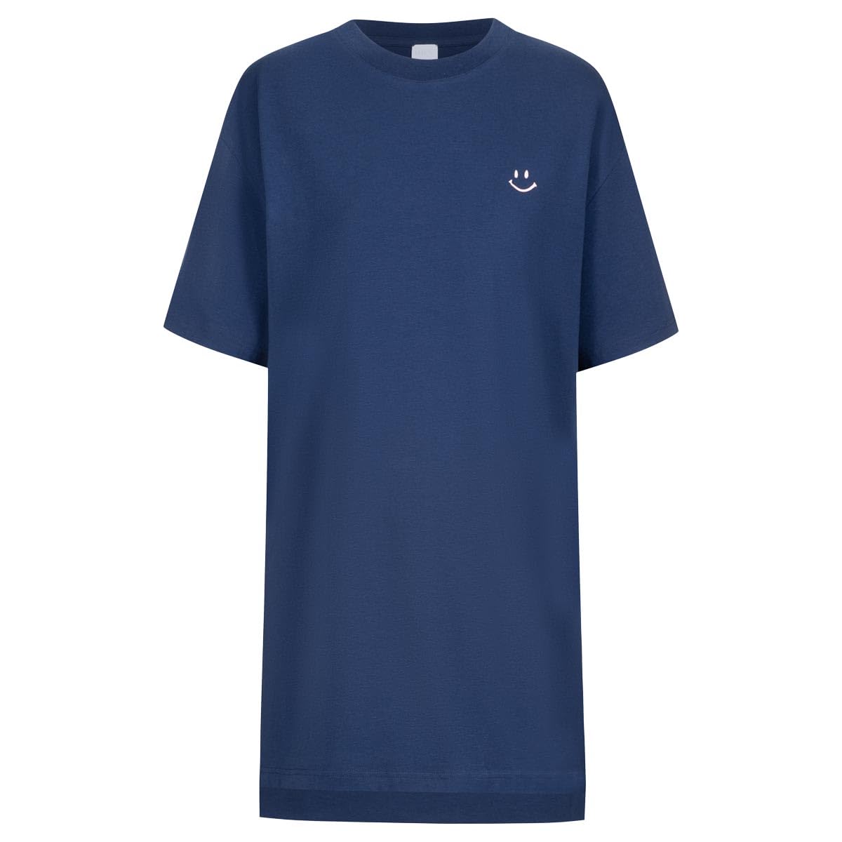 Mey Damen Nachthemd Kurzarm: Gerader Schnitt, Unifarbenes Sleepshirt, Rosa Smiley-Print, Kurzarm, Überschnittene Schulter, Serie Solid Love