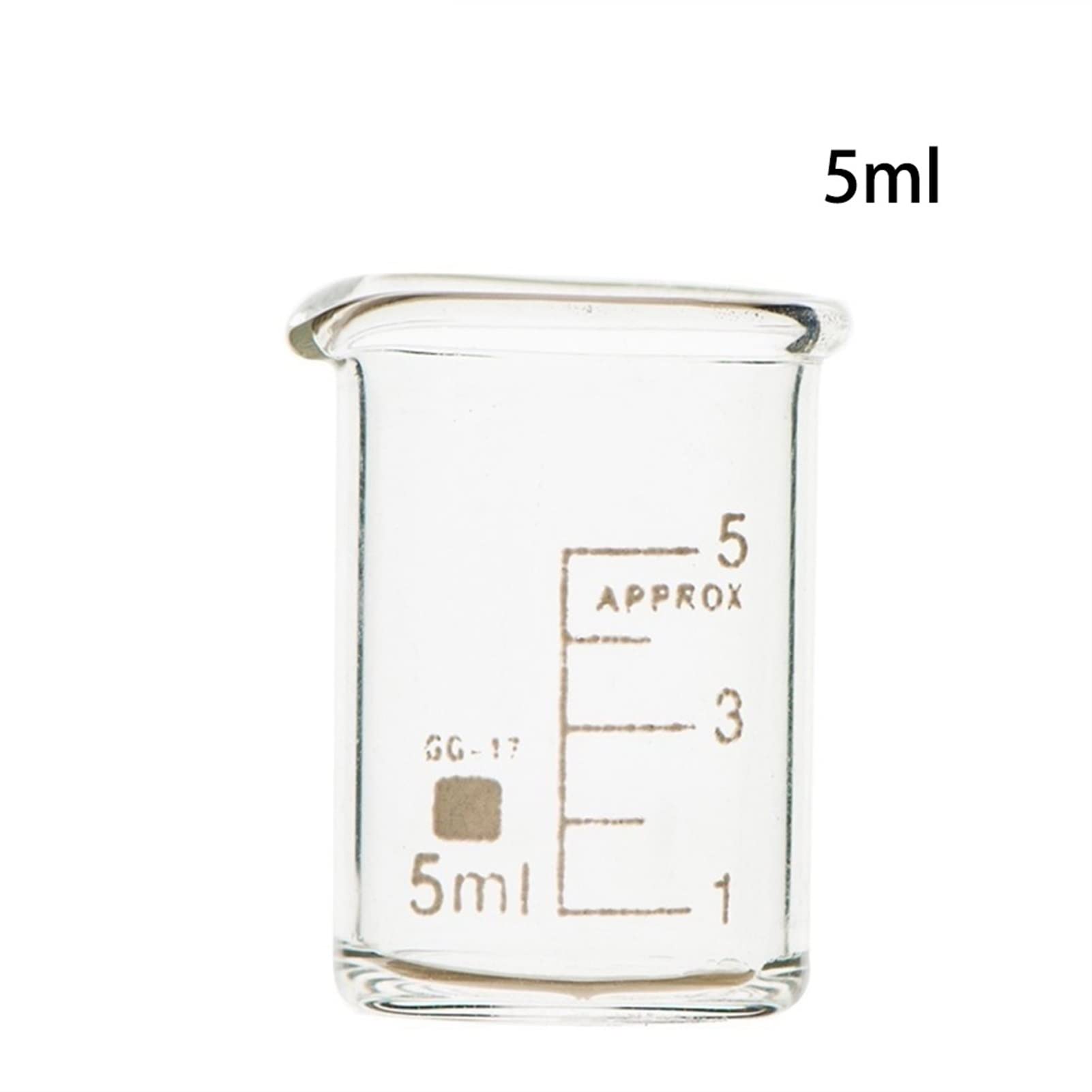 Becher in Vetro da 5 ml con Scala Trasparente, in Vetro borosilicato, Resistente al Calore, in Vetro Spesso, misurino da Laboratorio Basso - Confezione da 10
