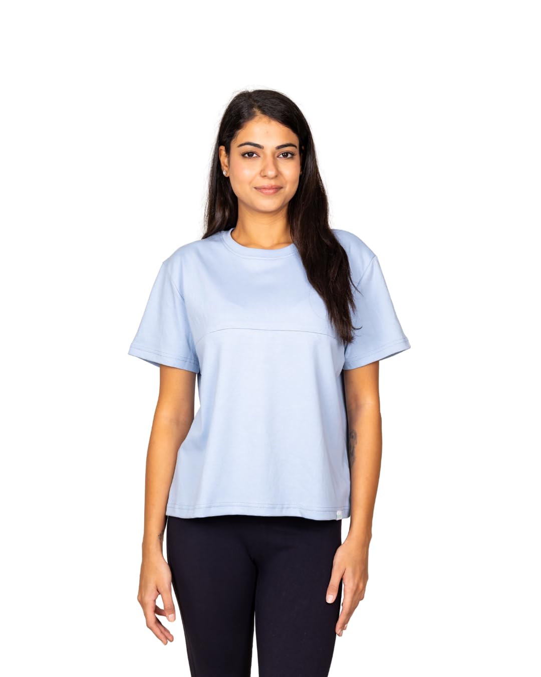 Invisible Zip Feeding 100% Cotton Tee for Nursing Mums Sky Blue-image-15