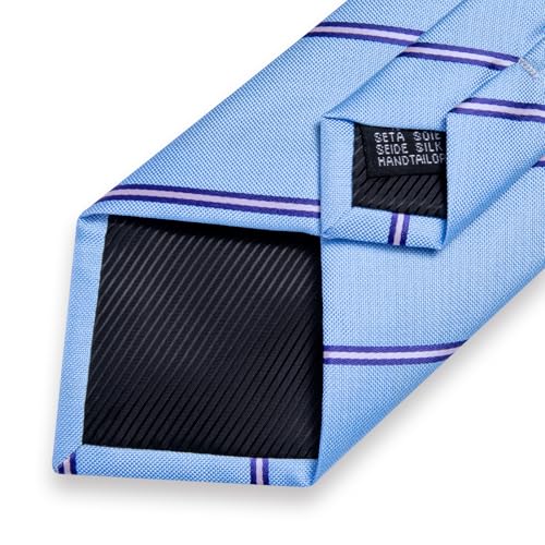 Image of DiBanGu Mens Tie Silk Plaid Striped Necktie and Pocket Square Cufflinks Tie Clip Set with Gift Box Formal Wedding Party