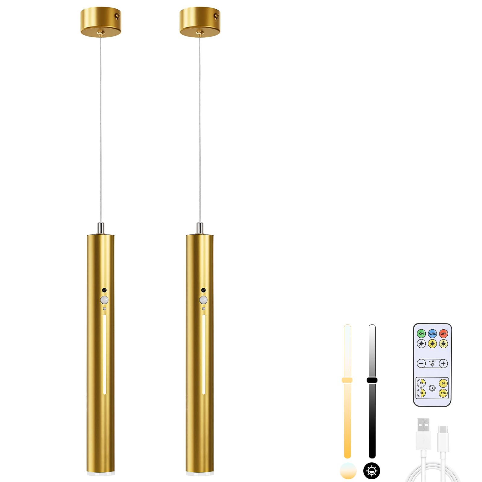 Lampada a Sospensione 5000mAh, Lampadario Camera da Letto Ricaricabile Con Telecomando, Dimmerabile 3000K-6000K, Lampadario Soffitto Oro con Sensore di Movimento Per Soggiorno Cucina