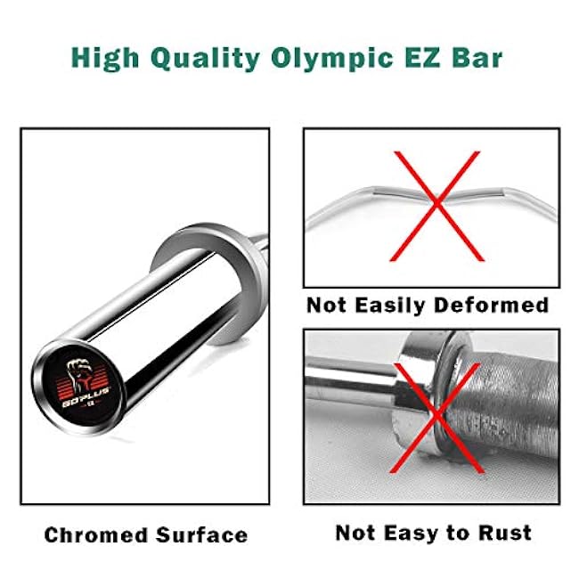 Goplus 400Lbs Olympic EZ Curl Bar for Strength Training, 48¡¯¡¯ Solid Steel Barbell Weight Lifting Bar, Home Gym Equipment with Copper Sleeve and Bearing Connection