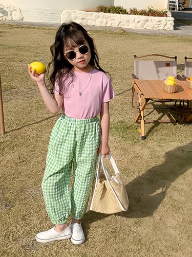 Image of BINIDUCKLING Toddler Pull Up Loose Gingham Girls Pants