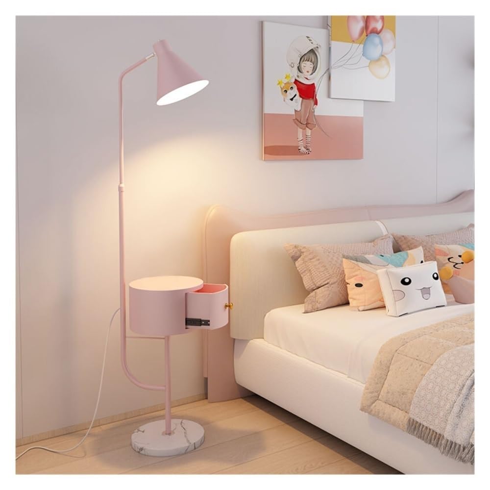 Jian1004 Floor Lamp, Modern Rustic Floor Lamp with Side Table & LED Bulb for Bedroom/Office(Pink)
