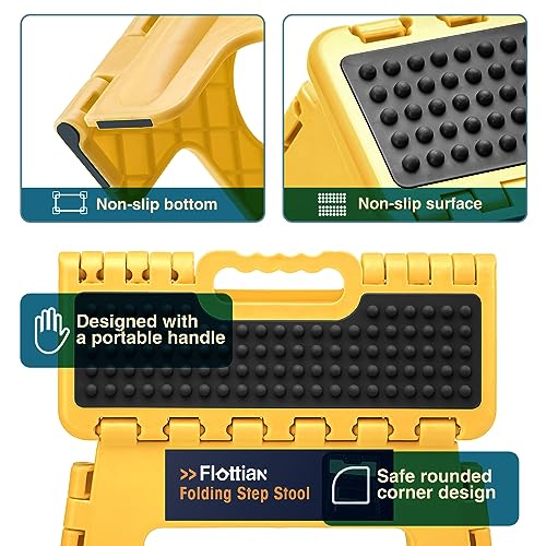 Image of Flottian 13 inch Folding Step Stool for Adults and Kids Holds Up to 300 lbs,Non-Slip Folding Stools with Handle, Compact Plastic Foldable Step Stool for Bathroom,Bedroom, Kitchen,Bright Yellow,1PC
