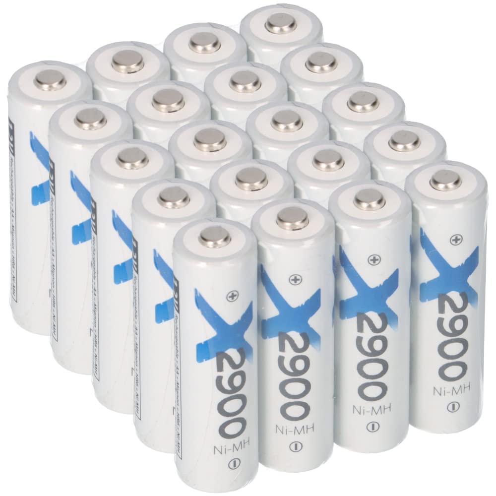 20 pilas tipo 2900 mAh 1,2 V NiMH Mignon AA | pilas recargables de alta capacidad | baja autodescarga | ideal para flash, Wii y Xbox Controller (20 x AA)