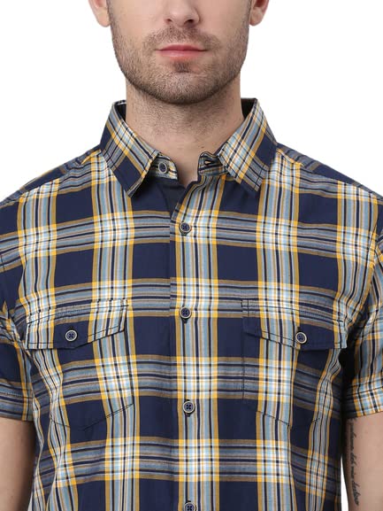 Image of Thomas Scott Men 100% Cotton Regular | Half Sleeve | Dounble Pocket | Checks Printed | | Casual | Shirts