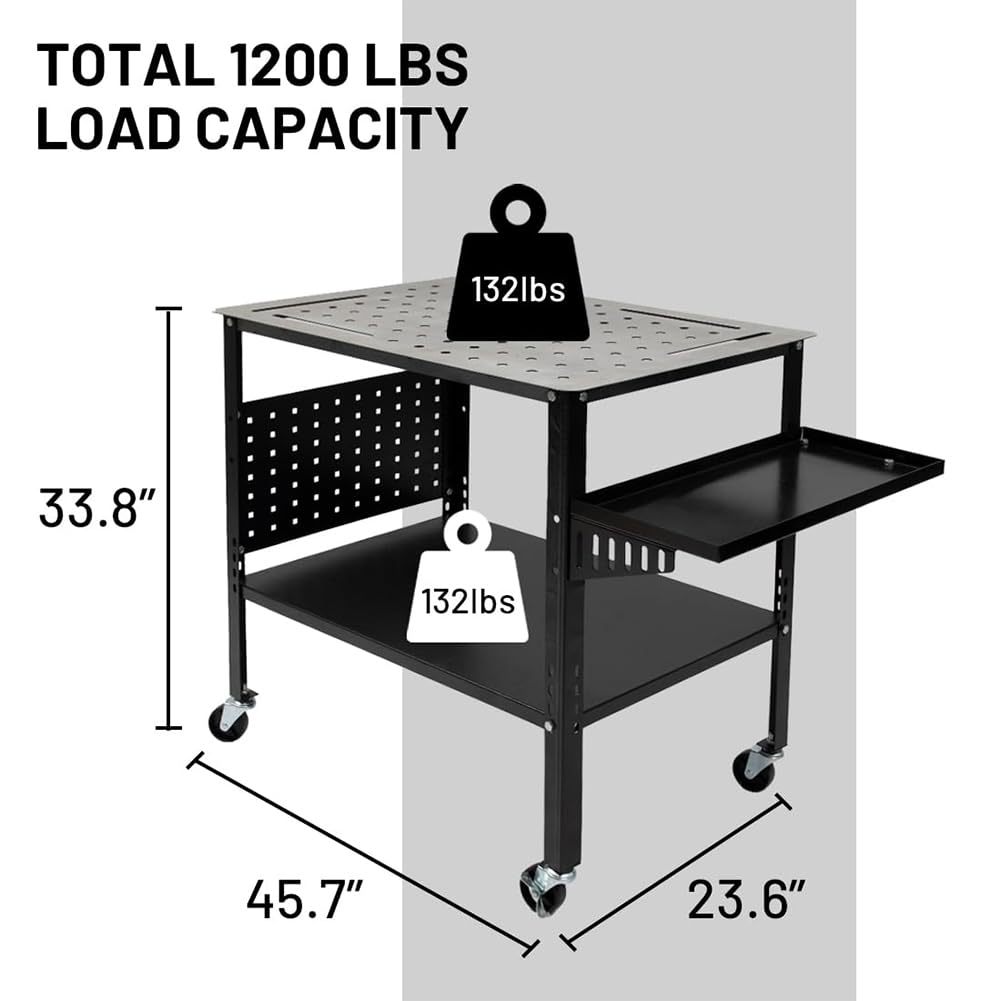 Stół spawalniczy 91 cm x 61 cm o udźwigu 544 kg i kółkach, mobilny stalowy wózek roboczy do spawania i piłowania