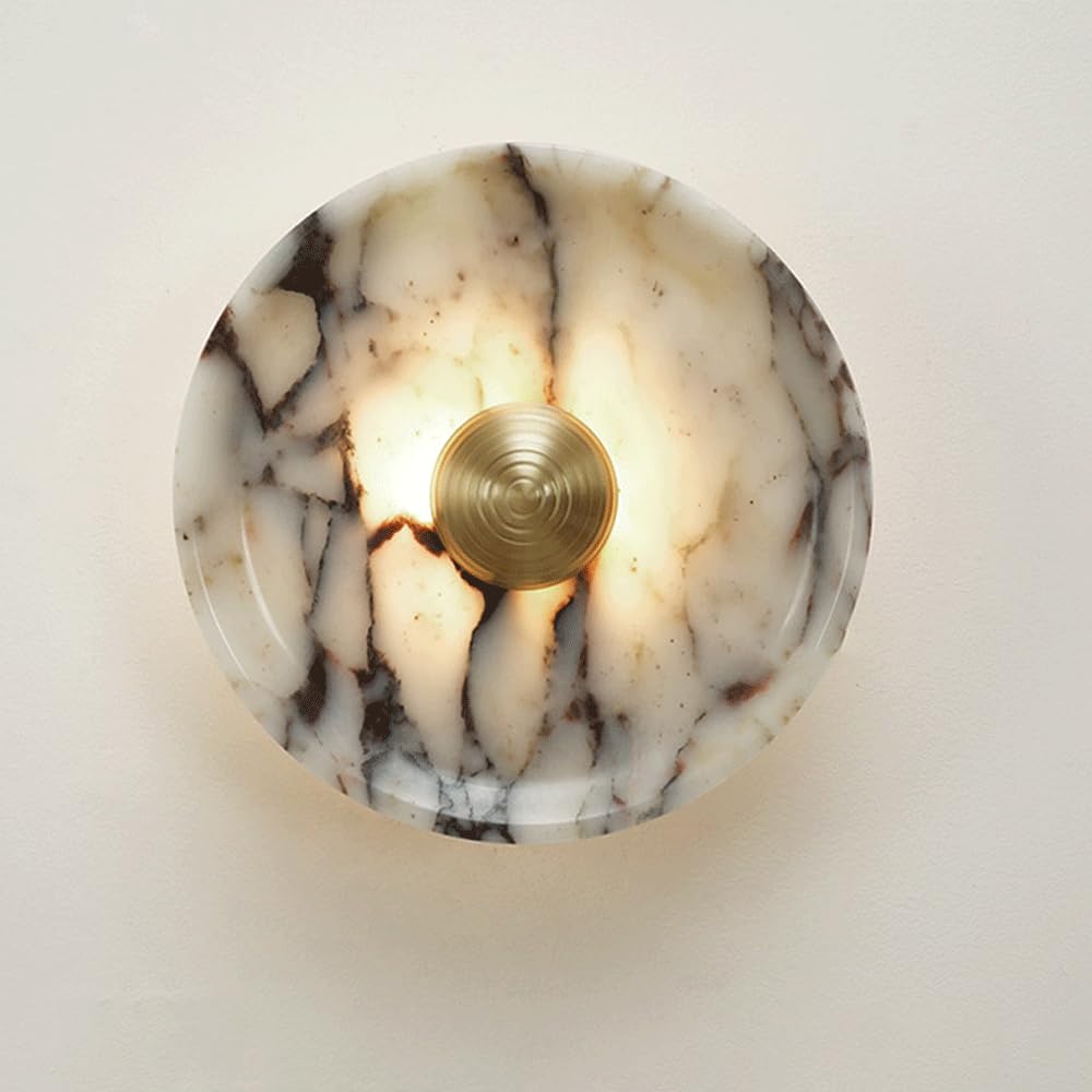 9.84IN Natural Marble Wall Sconces With Round Alabaster Wall Light Natural Stone Hardwired Wall Light Fixtures Modern 3000K LED Vanity Mirror Lights For Living Room Stair Bedroom Alabaster Marble Lamp