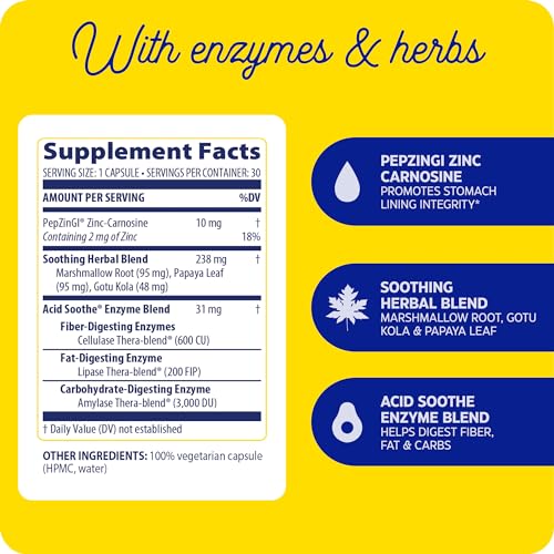 Image of Enzymedica Acid Soothe Supplement for Women & Men - 30 Capsules | Occasional Heartburn & Stomach Lining Support, Natural Reflux Support, Digestive Enzymes, Marshmallow Root & Zinc Carnosine